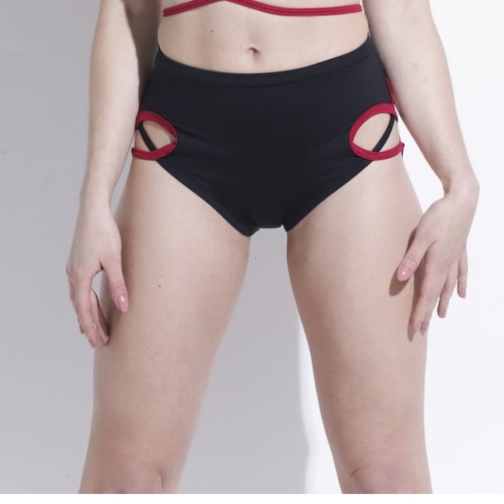 MilaKrasna Chic Black and Red Cutout Pole Bottoms - L